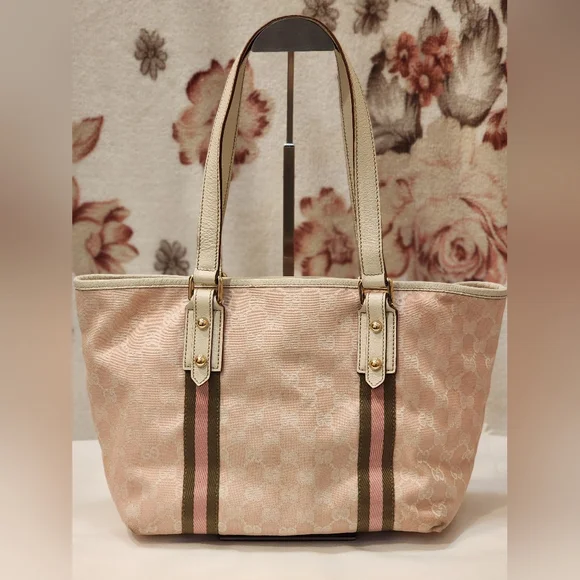 Gucci Pink GG Canvas & Leather Mini Jolicoeur Web Tote Vintage Gucci Sherry Line - Picture 9 of 10